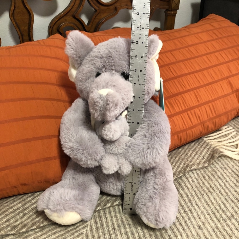 Grey plushie, stuffed animal, momma elephant holding baby. Hug me. New. 13.5” - Picture 11 of 11